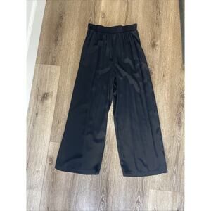 Women M Black Palazzo Pants Light Tafta Shiny Pull On Event Holiday Wide Leg Vtg